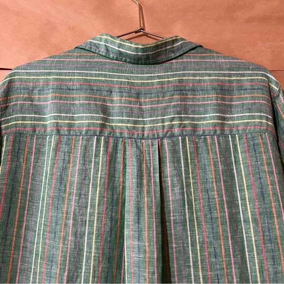 Frank & Eileen | Rory Maxi Shirtdress Linen Green Multi Stripe Dress Size M - Picture 11 of 14